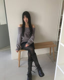 [Muffler set] Weck cable off-shoulder knit set