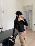 Ripple Halter Layered V-Neck Cropped Long Sleeve T-Shirt