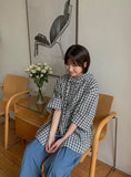 [unisex] Kanbilli Check Over Hooded Short Sleeve Shirt