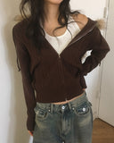 Penk Cable Fur Hood Slim Fit Two-Way Knit Zip-Up