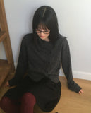 Inz diagonal button turtleneck collar cardigan