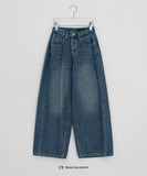 Yanne Brushed Side Pintuck Denim Wide Pants
