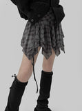 romon checkered unbalanced miniskirt