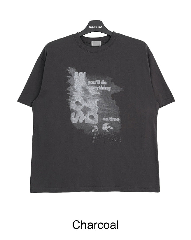 【SATIIIZ】Teine Printing Short Sleeve T-Shirt Liquid Print Short Sleeve T-Shirt - satiiiz