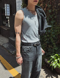 Overlock line ribbed sleeveless