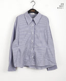Wav Stripe Slim Button Shirring Cotton Two-Way Long Sleeve Shirt