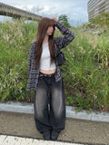 Petal Vintage Sand Washing Denim Wide Pants