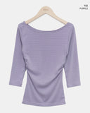 Velko Boat Neck Stripe Side Shirring Three Quarter T-shirt