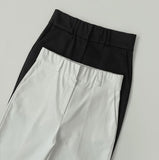 Capri Half-Length Banding Hem Slit Cotton Slacks Pants