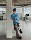 Grain Stud Washed Wide Denim Pants
