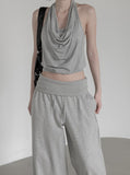 Braided Backless Cowl Neck Halter Padded Top