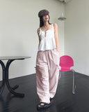 Uble ribbon cargo pocket nylon wide pants