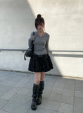 Obik Shirring Biker Buckle Long Boots