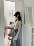 [Scarf set]  Kenin Shirring Pleated Off-Shoulder Crop Long Sleeve T-shirt