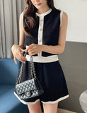 Mardi Color Matching Boucle Knit Sleeveless Banding Shorts Set