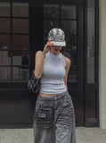 Hidden String Embo Coated Oil Denim Pants