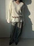 Damaged V-neck long-sleeve knit