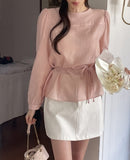 [Strap set] Glory Wrinkle Round Blouse