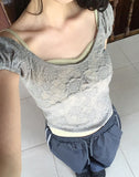 Kiha lace see-through puff crop short-sleeve T-shirt