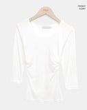 Neilon V-neck Side Shirring Three-Quarter T-shirt