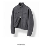 Horin Pocket Semi-Crop Knit Zip-Up
