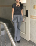 [Fake Layered] Cutin Ribbon Skirt Leggings Pile Skirt Pants