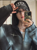 Overspray cropped hooded zip-up