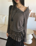 Web unbalanced button open angora pine needle knitwear