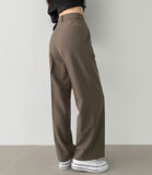 Clip Rayon Blend Span Pin Tuck Wide Slacks Pants