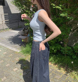Cooling Tencel Cut Summer Banding Thin Wide Denim Pants