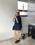 [Unisex] Mebut Roll-Up Check Over Short Sleeve Shirt