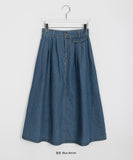 Yeni Banding Pocket Pintuck Denim Long Skirt