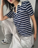 Morphol Western Stripe PK Collar Short-Sleeved T-shirt