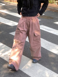 Tail Pigment Washing Cotton Banding Cargo Long Wide Pants