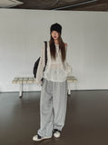 Fire embroidered string training pants