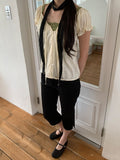 The Mill Shirring Ribbon Lace Short Sleeve Blouse