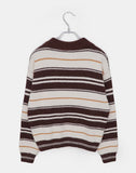 Nobin Stripe Color Matching Collar Long Sleeve Knit