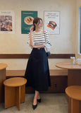 Tyne Cotton Two-Button Flare Long Skirt