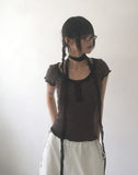 [Scarf set] Srin lace button short sleeve t-shirt