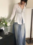 atune slit washed denim maxi long skirt
