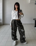 Damaged camo carpenter double knee pants
