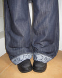 Jakan Flower Roll-up Wide Denim Pants