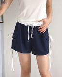 Raffen Banding Color Matching Ribbon Pocket Shorts