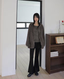 Burming Pigment Solid Pile Balloon Two-Way Hood Zip-Up