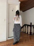 Tilla Linen See-through Color Matching Slim Long Sleeve Hood T-shirt