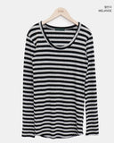 Juka Striped U-Neck Long Sleeve T-Shirt