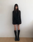 [Muffler Set] Diven Flower See-through Lace Blouse Set