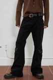 eyelet denim bootcut pants