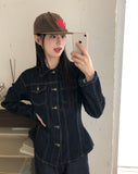 Ushi Line Pocket Denim Washed Long Sleeve Jacket