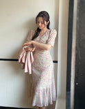 Atyu Pink Flower Shirring Chiffon One Piece
